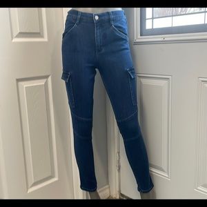 LIKE NEW GARAGE CARGO HIGH WAISTED SKINNY JEANS DARK BLUE 26” INSEAM Sz 7